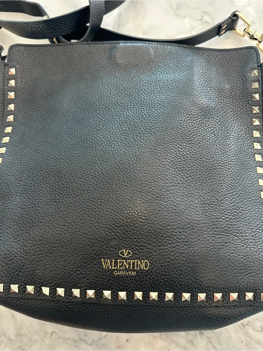 Valentino Garavani Black Leather Crossbody with Gold Studs